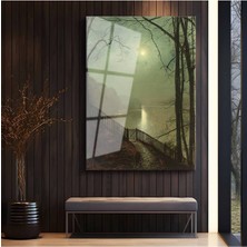 TosbArt John Atkinson Grimshaw Göl Kenarı Ay Işığı Temperli Cam Tablo Sanat Tablosu Dekoratif Tablo