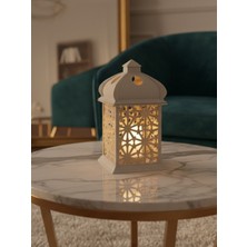 Pammuks Dekoratif Modern Desenli Beyaz Fener Lamba - Sıcak Işık Ledli Gece Lambası - Masa Üstü Aydınlatma