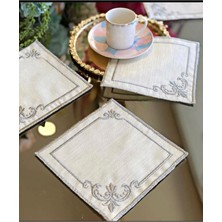 Mutlu Köşe 6 Parça Kokteyl Kahve Sunum Peçetesi Maraş Işi Sırma Nakış Işlemeli Gardenya Sunumluk