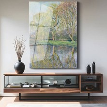 TosbArt Claude Monet Bahar Ağaçları Göl Manzarası Temperli Cam Tablo Sanat Tablosu Dekoratif Tablo