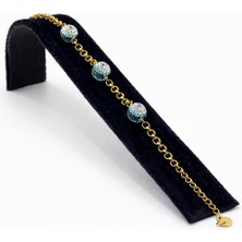 Pangu Nazar Taşlı Top Detaylı Altın Renk Çelik Bileklik