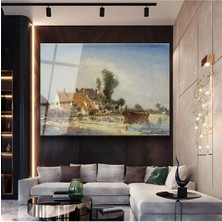 TosbArt Johan Jongkind Nehir Kenarı Kulübe Resmi Temperli Cam Tablo Sanat Tablosu Dekoratif Tablo