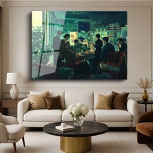 TosbArt Jeremy Mann Kitaplıklı Salon Ev Iç Mimarisi Temperli Cam Tablo Sanat Tablosu Dekoratif Tablo