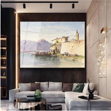 TosbArt William Turner Italyan Göl Doğa Manzarası Temperli Cam Tablo Sanat Tablosu Dekoratif Tablo