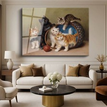 TosbArt Henriette Ronner-Knip Sepetteki Yavru Kediler Hayvan Temperli Cam Tablo Sanat Tablosu