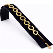 Pangu Altın Renk Geometrik Halka Detaylı Zincir Çelik Bileklik