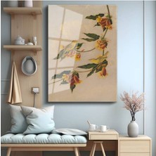 TosbArt Martin Johnson Heade Sarı Çiçek Kuş Kompozisyonu Temperli Cam Tablo Sanat Tablosu Dekoratif Tablo