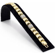 Pangu Zirkon Taş Detaylı Kalın Çelik Bileklik