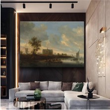 TosbArt Jan Van Goyen Nehir Kıyısı Kilise Manzarası Kanvas Tablo Sanat Tablosu Ressam Tablosu