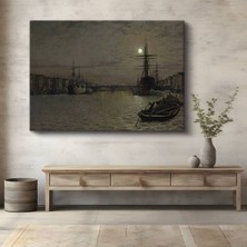 TosbArt John Atkinson Grimshaw Ay Işığı Liman Gece Manzarası Kanvas Tablo Ressam Tablosu