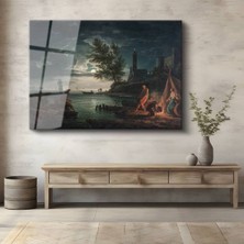TosbArt Claude Joseph Vernet Mehtaplı Kıyı Gece Manzarası Temperli Cam Tablo Sanat Tablosu Dekoratif Tablo