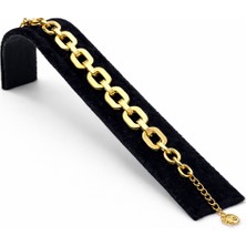 Pangu Kalın Zincir Halkalı Altın Renk Çelik Bileklik