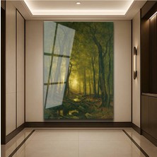 TosbArt Albert Bierstadt Orman Işığı Doğa Manzarası Temperli Cam Tablo Sanat Tablosu Dekoratif Tablo