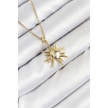 Net Damla 316L Çelik Güneş Model Gold Renk Kadın Kolye