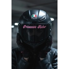 Yalıgraf Queen Rider Motosiklet Kask Vizör Sticker - Pembe Kask Yazısı - Suya Dayanıklı Dekoratif Çıkartma