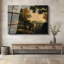 TosbArt Claude Lorrain Pastoral Kırsal Manzara Temperli Cam Tablo Sanat Tablosu Dekoratif Tablo