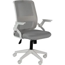 Sahmetra Hawks Katlanır Kollu Çalışma Sandalyesi | Ofis ve Bilgisayar Koltuğu | Gri Kumaş - Beyaz Kollar