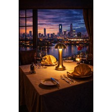 Mantar Masa Lambası Gold Renk Kablosuz Ledli Masa Lambası  Şarjlı USB Li