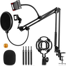 Allians Masa Tipi Mikrofon Stand Seti, Telefon ve Tablet Tutuculu Stüdyo ve Yayın Seti