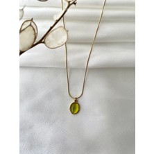 Modesa Bijuteri Ay Taşlı Yeşil Renk Çelik Kolye- Kutulu Gönderim