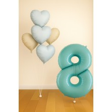 -8- Yaş Retro Mavi Rakam Folyo Balonlu Kalpli Doğum Günü Seti