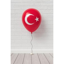 Ay Yıldız Baskı Kırmızı Bayrak Balon 25'li