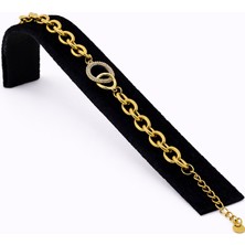 Pangu Taş Detaylı Oval Halkalı Altın Renk Çelik Bileklik