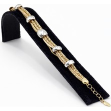 Pangu Altın ve Gümüş Renk Detaylı Çoklu Zincir Çelik Bileklik