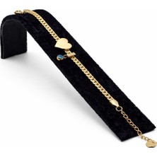 Pangu Kalp Detaylı Nazar Boncuklu Altın Renk Çelik Bileklik