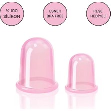 Feyza Design Silikon Vakumlu Masaj Kupa Seti, Boyun ve Selülit Bakımı, Pembe