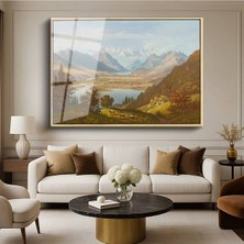 TosbArt Albert Bierstadt Alp Dağları Peyzaj Resmi Temperli Cam Tablo Sanat Tablosu Dekoratif Tablo