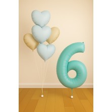 -6- Yaş Retro Mavi Rakam Folyo Balonlu Kalpli Doğum Günü Seti