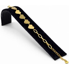 Pangu Çoklu Kalp Detaylı Altın Renk Çelik Bileklik