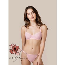 Merlif Lingerie Pudra Açık Pembe Tül Balenli Sütyen & Tanga Iç Çamaşır Takım- Seksii-Fantezii Sevgililer Günü