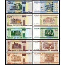 3Alp Koleksiyon Belarus 20-50-100-500-1000 Ruble, 5 Li Set, Çil, Eski Yabancı Kağı Para