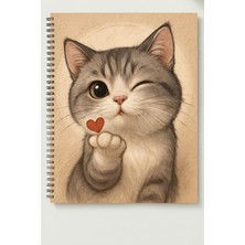 Black-One Sevimli Kedi A5 Metal Spiralli Çizgisiz Kalın Bristol Kapak Sevimli Kedi Defter