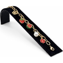 Pangu Çilek ve Kelebek Figürlü Altın Kaplama Bijuteri Charm Bileklik