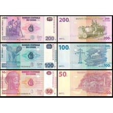 3Alp Koleksiyon Kongo 50-100-200 Franc 2022, 3 Lü Set, Yabancı Kağıt Para "çil"