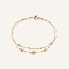 Aja Ravine Çok Taşlı Çift Zincir Altın Bileklik