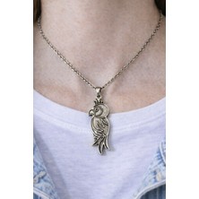 Herşey Nota Crown Bird Charm – Taçlı Kuş Figürlü Gümüş Renk Unisex Kolye (60 Cm)