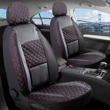 Startcar Peugeot 206 Deri Detaylı Oto Koltuk Kılıfı Ön Arka Set Siyah Kırmızı Alpine Model Scr