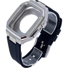 OZGN Newface Apple Watch 44MM KR402 Metal Kasa Silikon Kordon - Gümüş