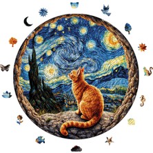 Allians Yıldızlı Gecenin Altında Kedi Ahşap Puzzle 252 Parça 29X29 cm