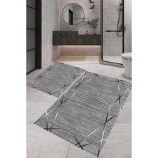 Eliana Home Dijital Baskı  Modern Banyo Halısı Ikili Banyo Paspası LNA5-0682  100X60+60X50 cm
