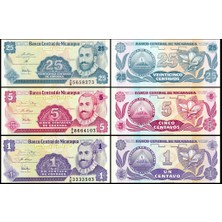 3Alp Koleksiyon Nikaragua 1-5-25 Centavos 1991, 3 Lü Set Çil, Eski Yabancı Kağıt Para