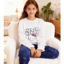 NiCe İç Giyim Hello Kitty Polar Lacivert Beyaz Pembe Kız Çocuk Pijama Takımı Yumuşacık Kışlık Karne Hediyesi