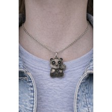 Herşey Nota Lucky Panda Charm – Çiçek Detaylı Panda Figürlü Gümüş Renk Unisex Kolye (60 Cm)