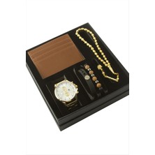 Makay Metal Kol Saati Tesbih Bileklik ve Cüzdan Kutulu Set