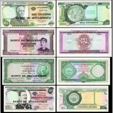 3Alp Koleksiyon Mozambik 50-100-500-1000 Escudos 1976, 4 Lü Set Çil, Eski Yabancı Kağıt Para