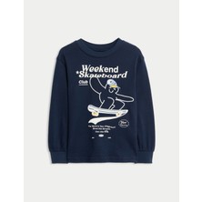 Marks & Spencer Saf Pamuklu Grafik Baskılı Uzun Kollu Tişört (2–8 Yaş)